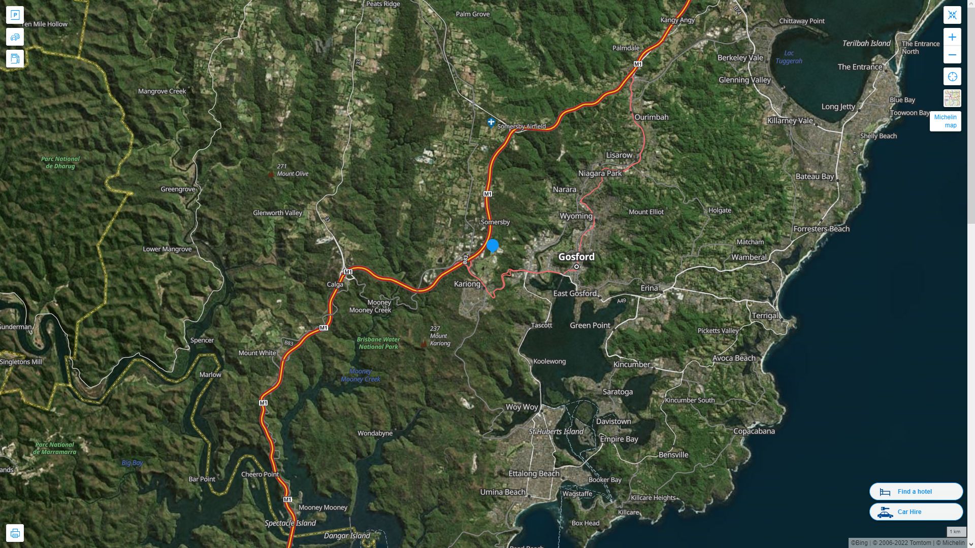 Central Coast Highway and Road Map with Satellite View